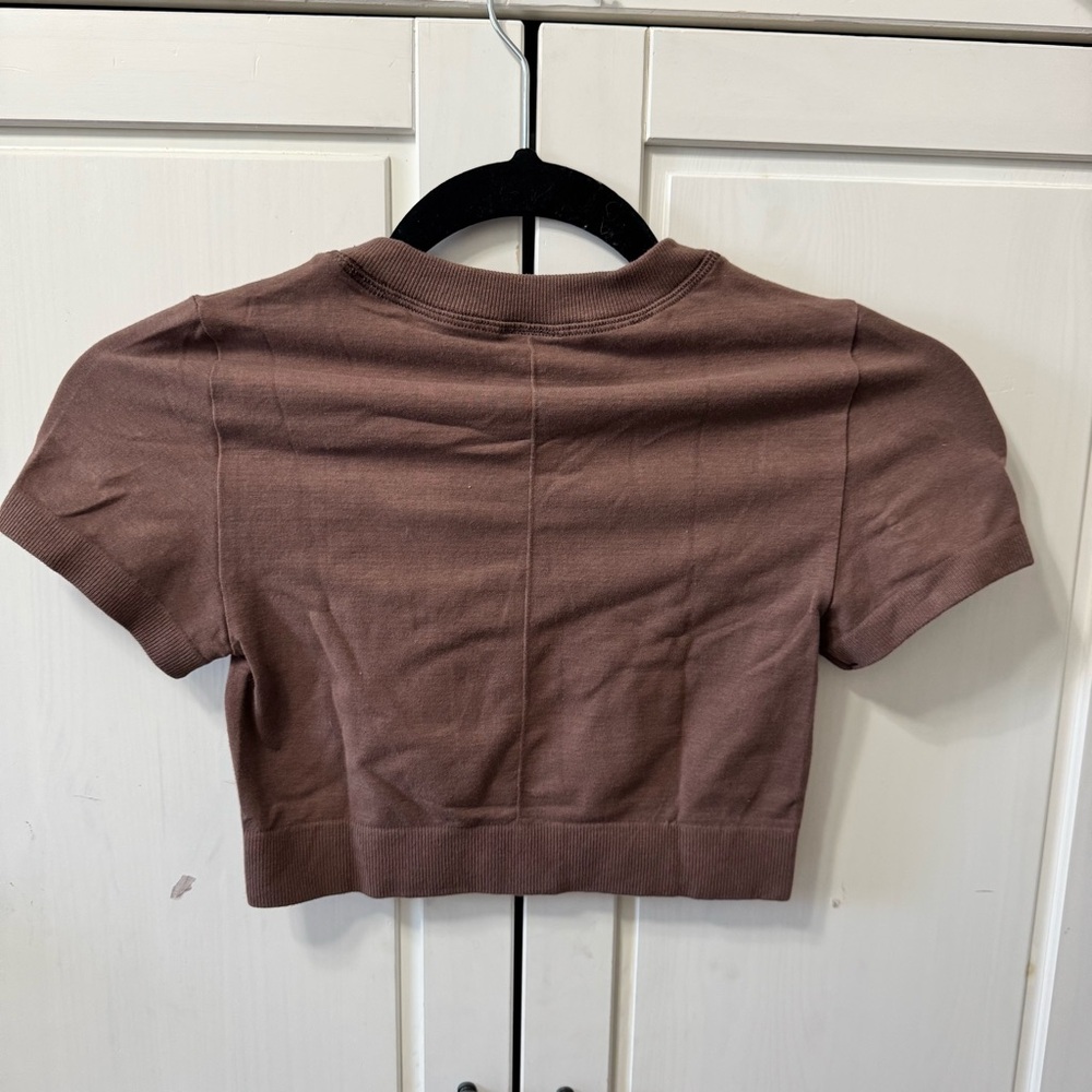 Gym Shark cotton seamless crop top in soft brown xs - Picture 6 of 9